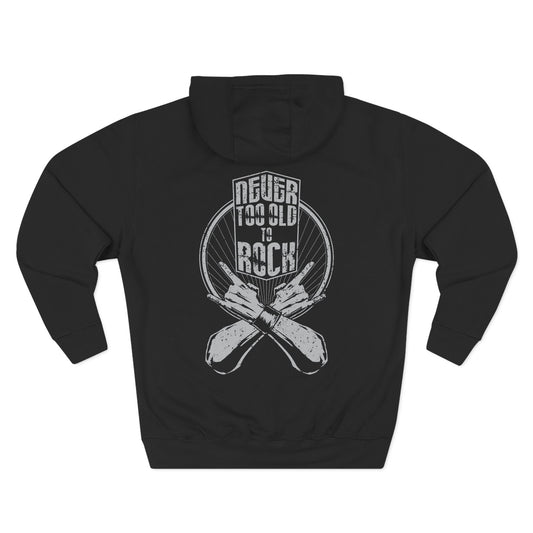 Rock Fest Hoodie — 'Never Too Old to Rock' Graphic Pullover