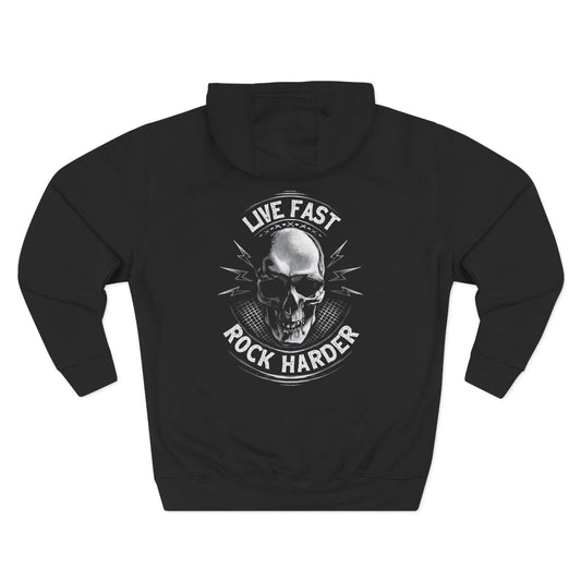 Live Fast Rock Harder Skull Hoodie — Gothic Rock Band Pullover